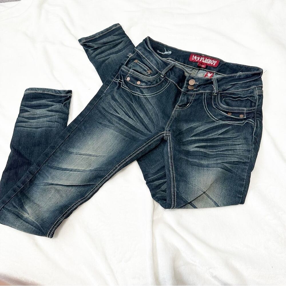 PLAYBOY vintage Y2k Skinny Jeans dark wash denim size 27 super low rise